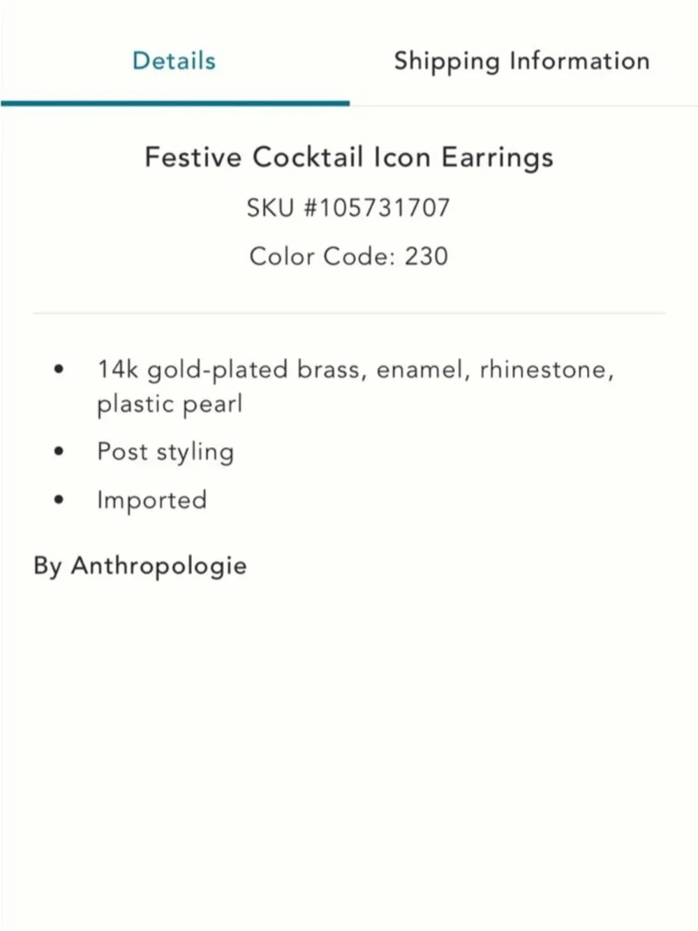 New! Anthropologie Gold Dirty Martini Olive Statement Earrings NWT (3013)